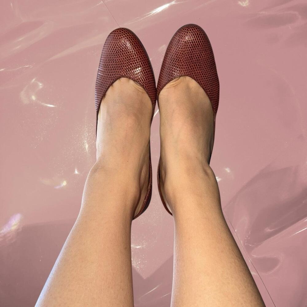 Vintage Y2K whimsy exotic Susan Bennis Brown lizard leather pumps heels Size 7
